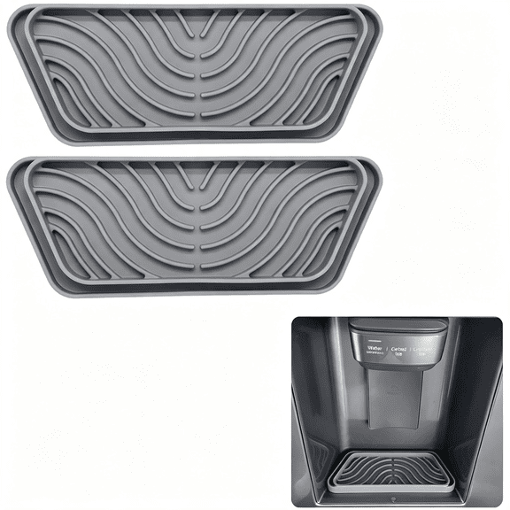 ACDANC 2 Pack Silicone Refrigerator Drip Tray, Cuttable Refrigerator Drip Catcher, Protects Ice and Water Dispenser Pan, Fridge Spills Water Pad for Ge,, (Rectangular, Gray)