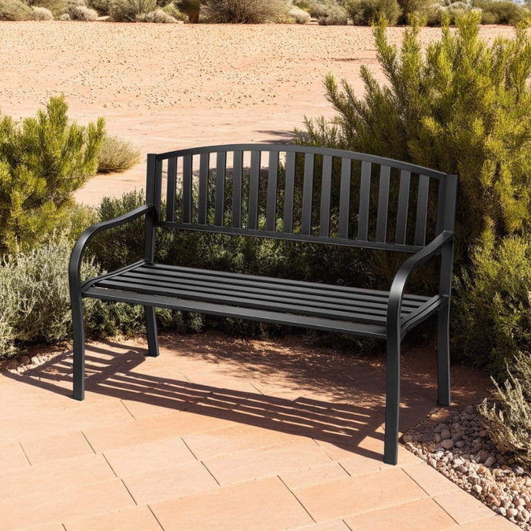 KOOL 50-Inch High Back Metal Garden Bench, Black photo 4