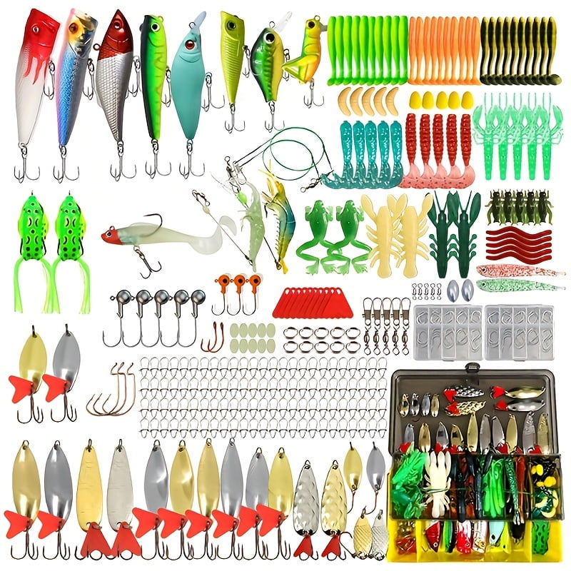 Fishing Lure Tackle Kit with Box, Including Minnow, Spoon Lures, Soft Lures Bait, Forg Soft Bait, Soft Worms Bait, Rigs Jig Head