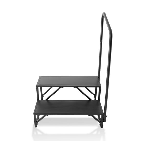 KFFKFF Camper Stairs, Dual-Step RV Ladder, Supports up to 440 LBS, Constructed from Durable Carbon Steel, Equipped with Handrail, Anti-Slip Steps for Secure Entry and Exit, Ideal for RV, Trailer