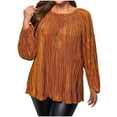 thumbnail image 3 of Bxsruta Tops for Women, Women's Pleated Round Neck Long Sleeve Top, Casual Loose Fit Blouse, 3 of 8