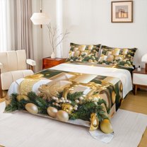 jejeloiu Luxury Xmas Gifts Full Size Sheets,Merry Christmas Bed Sheets,Happy New Year Sheet Sets For Kids,Ultra Soft Home Decor,4pcs