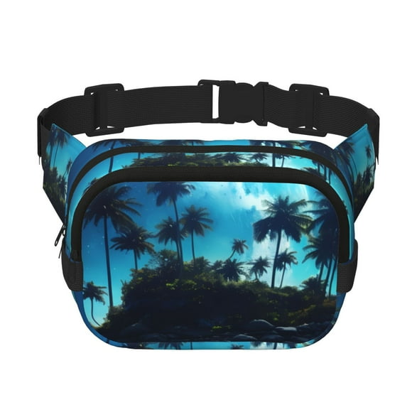 Sikiie Hawaiian Beach Pirate Moon Print Square Waist Bag, Zipper Design Double Layer Storage Bag, Travel Bag Sports Bag Car Bag Suitable for Men