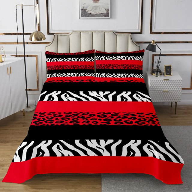 Erosebridal Ensembles de Courtepointe à Imprimé Guépard pour Lit Simple, Ensemble de Lit Rouge, Décor Champêtre d'Animaux, 2 Pcs