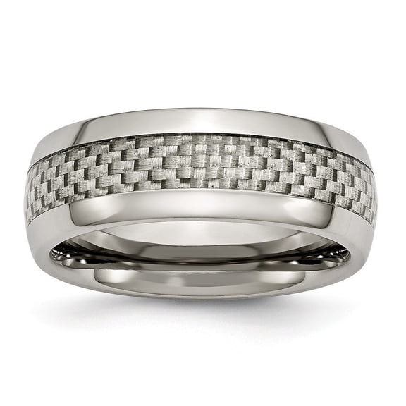 Titanium and Grey Carbon Fiber 8mm Polished Band Ring - Size 10.5