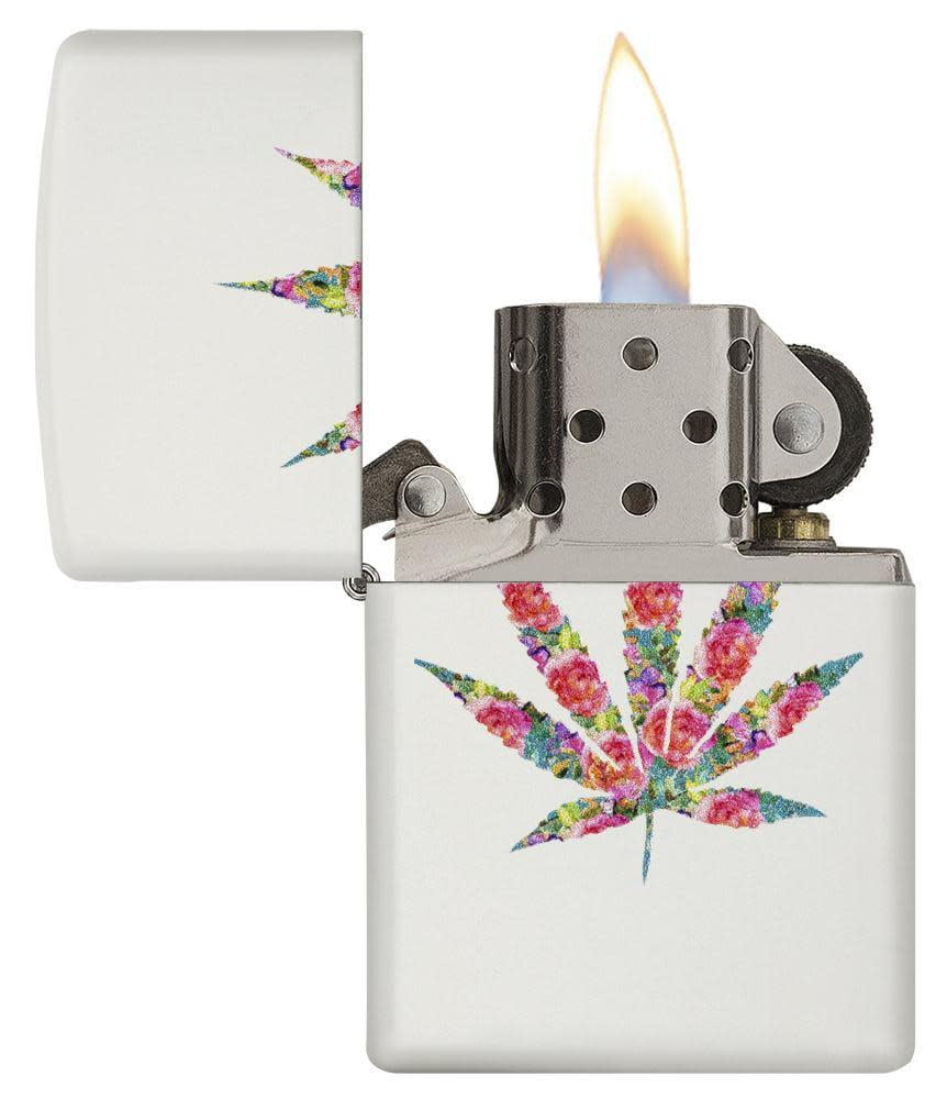 Zippo Floral Weed Leaf Design White Matte Pocket Lighter - Walmart.com, image size:862x1000