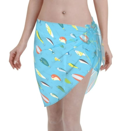 Disketp Different Color Fishing Bait Women Swimsuit Cover Up Short Chiffon Summer Beach Sarong Bikini Wrap Skirt Bathing Suit
