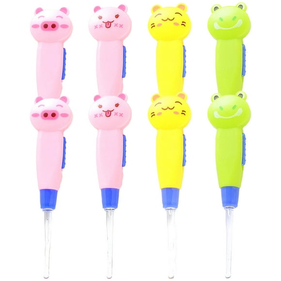 KAKOWELY 8 palas LED para orejas con diseño de dibujos animados, luminosas, para limpiar la cera de los oídos (cerdo rosa, gato amarillo, gato rosa y rana verde)