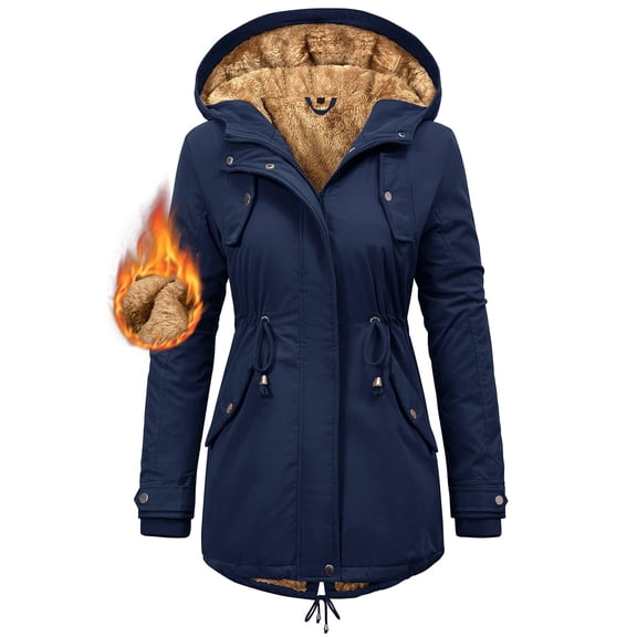 LVWQ Women's Winter Parka Coat Fleece Lined Hooded Jacket, Warm Water Resistant Winter Coat with Pockets, Casual Outdoor Jacket