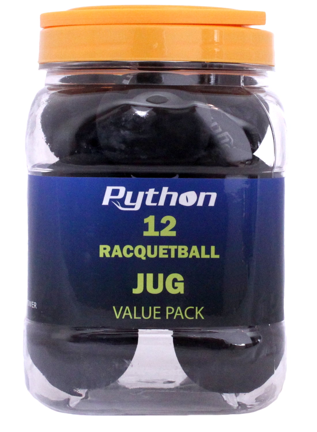Python Black Racquetballs (Value Pack 12 Ball Jug/Long Rally Ball