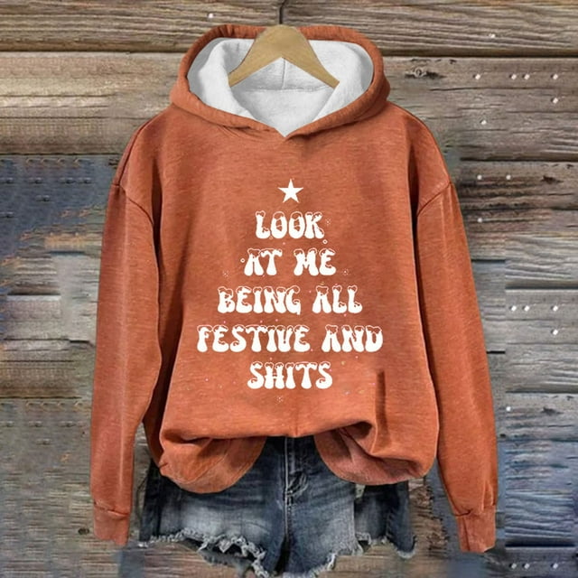 Prix Réduit! Aqestyerly Hauts de Noël pour Femmes Liquidation Femmes Imprimé de Noël Col Rond Manches Longues Pull Ample