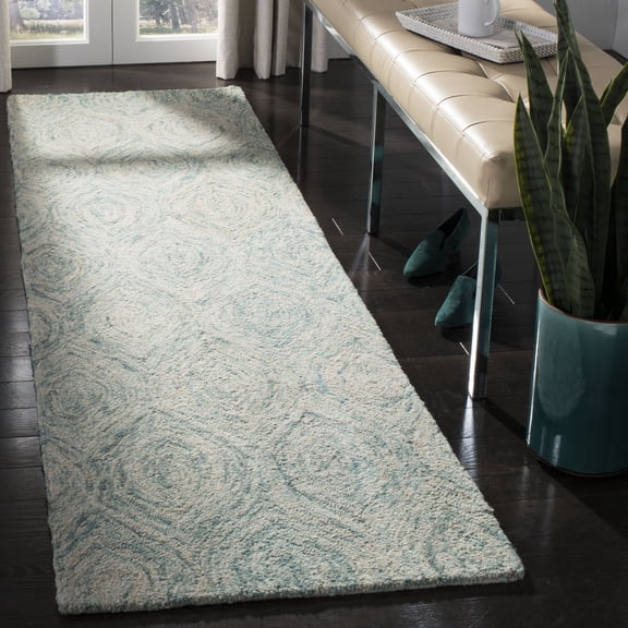 Safavieh Ikat Kim Geometric Wool Runner Rug, Ivory/Sea Blue, 2'3" x 8'