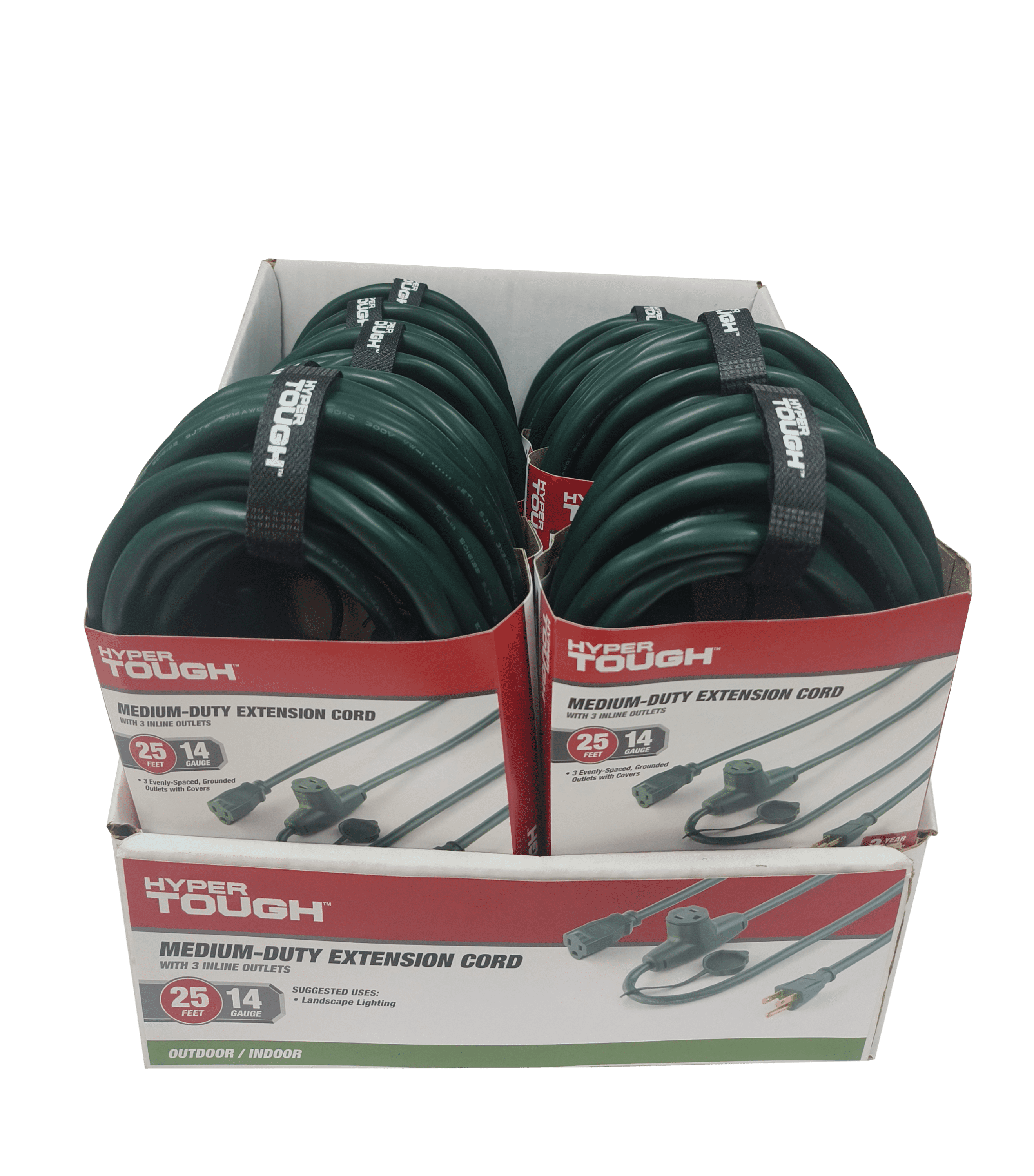 Hyper Tough 25FT 14AWG 3 Prong Green Landscaping Cord, For Indoor and Outdoor Use, 125V, 15A