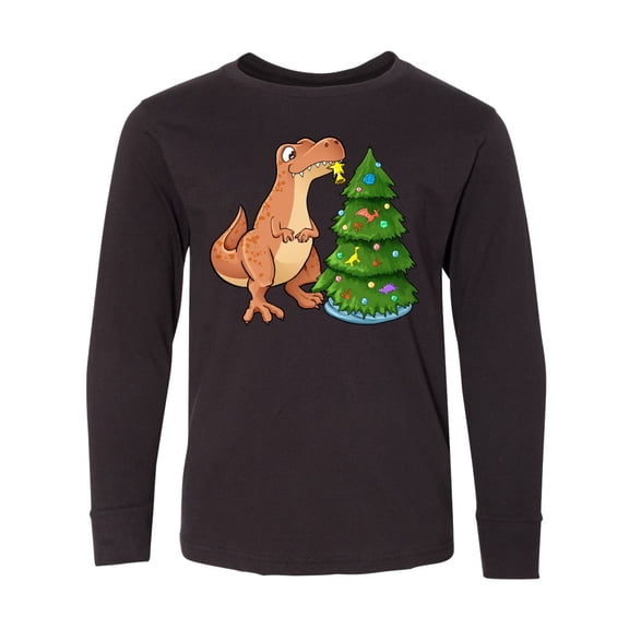 Inktastic Tyrannosaurus Rex Decorating Christmas Tree Long Sleeve Youth T-Shirt