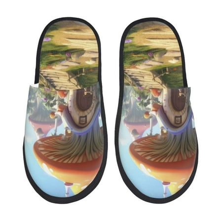 

Pofeuu Cute Mushroom Town Print EVA Fuzzy House super light Slippers Slippers Scuff Outdoor Indoor Warm Cozy Plush Bedroom Shoes Soft Flat Comfy Anti-Slip-Medium