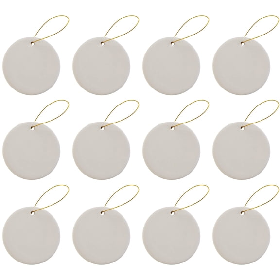 Ready to Paint DIY Ceramic Bisque Round Circle Ornaments with Hanger for Christmas Tree and Holiday Decoration | 12 Pack