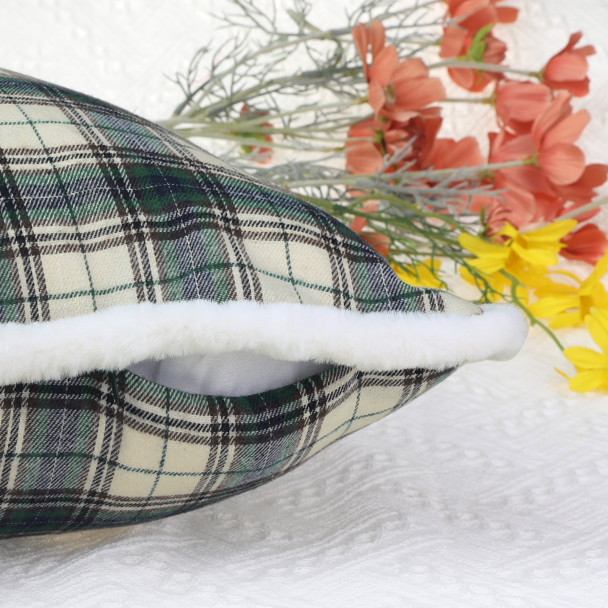Unique Bargains 2 Pack Plaid Pillow Covers Double-Sided Checked Decorative Pillow Covers Light Green 18" x 18"