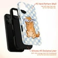 thumbnail image 4 of Cute Orange Cat with Fish Glasses Phone Case, Playful Cartoon Kitten on Blue and White Checkered Background, iPhone 16 15 14 13 12 11 Pro Max Mini Cover, 4 of 6