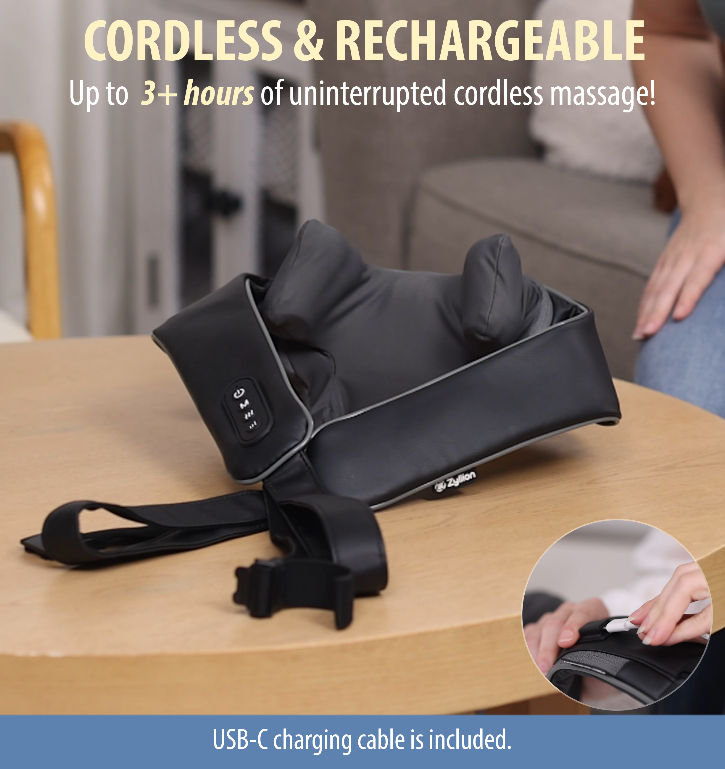 Zyllion Rechargeable Neck & Shoulder Massager Cordless 4D Kneading Deep Tissue Massage with Heat for Back, Muscle Pain, Black