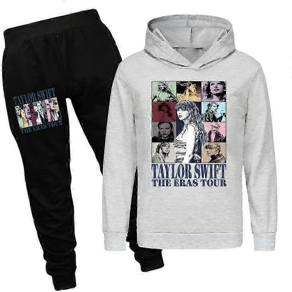 (Gray-9-10years)Pop Taylor Swift 2 PCS The Eras Tour Hoodie and Black Pant Set Girls Boys Hooded Sweatshirt Pullover Tops Kids Teens Christmas Gifts GDXZ-2594