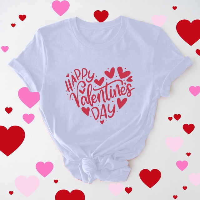 Cadeau de Saint-Valentin pour Femmes, T-shirt Décontracté à Manches Courtes et Col Rond avec Imprimé Arbre de Noël