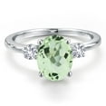 thumbnail image 3 of Gem Stone King 14K White Gold Green Prasiolite and White Created Sapphire Engagement Ring for Women | 2.66 Cttw | Oval 10X8MM | Gemstone Birthstone | Size 8, 3 of 6