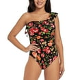 thumbnail image 2 of Yiaed Rose Flowers Print Women One Piece Swimsuits Tummy Control One Shoulder Bathing Suits Pattern Ruffle Swimwear-Medium, 2 of 8