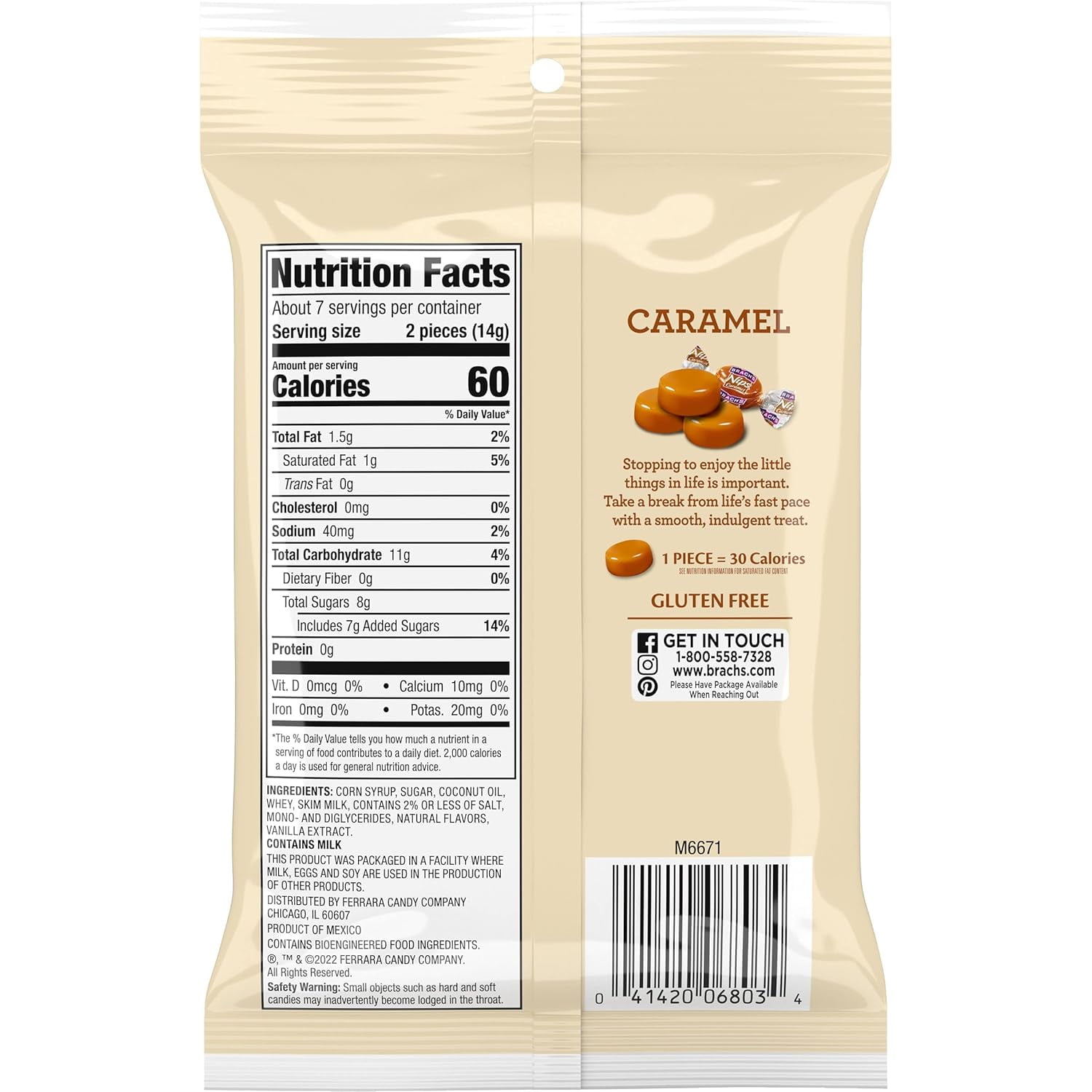 Brach's Nips Caramel Flavor Vegetarian Shelf-Stable Candy, 12 Count, 3.25 oz