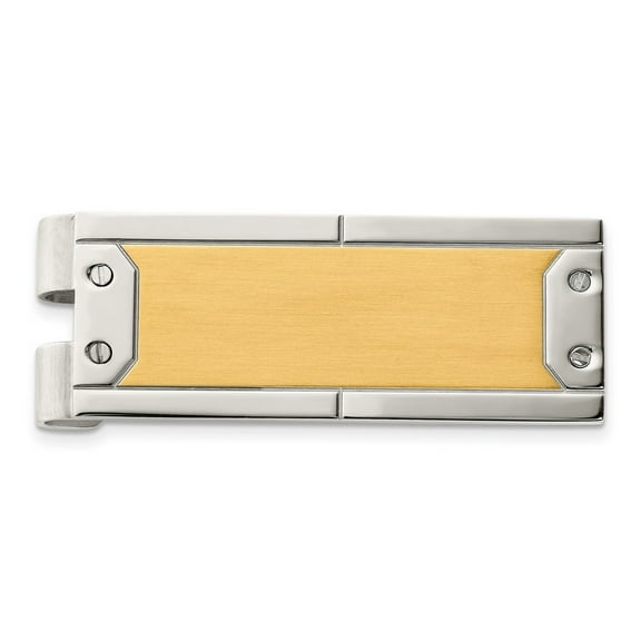 Stainless Steel Brushed Polished 24k Gold Plating Money Clip Measures 40x18mm Wide - Money Clip for Men