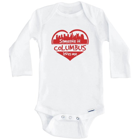 Someone in Columbus Loves Me Columbus Ohio Skyline Heart One Piece Baby Bodysuit (Long Sleeve), 0-3 Months White