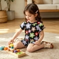 thumbnail image 7 of oelaio Girls Summer Outfits Cute Flower Printed 2 Piece Clothes Short Sleeve T-Shirts and Elastic Waist Shorts Kids Casual Lounge Pajama Sets Black 18-24 Months, 7 of 7