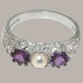 thumbnail image 4 of LBG British Made 925 Sterling Silver Cultured Pearl & Amethyst Womens Promise Ring - 33 size options - Size 9.5, 4 of 7