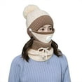 thumbnail image 7 of Sunjoy Tech 3 in 1 Winter Knitted Beanie Hat Face Neck Warmer Set for Women Girls Fleece Lining Ski Caps Warm Face Cover Neck Scarf Gloves with Pompom, 7 of 7