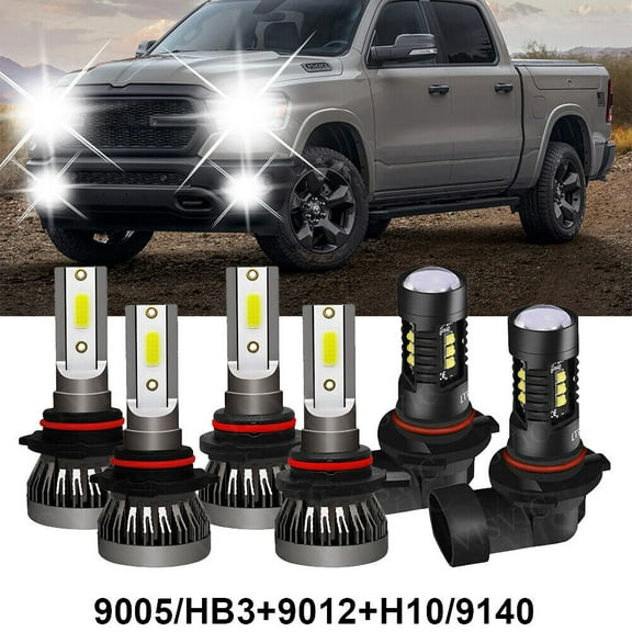 6pc LED Headlight Hi/Lo Fog Light Bulb for Ram 1500 2500 3500w/Projector 13-15i