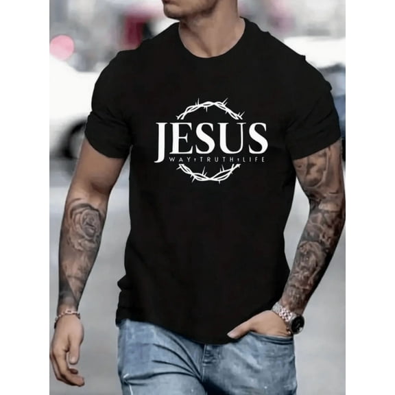 "JESUS" Printed Summer Short-Sleeved T-Shirt Fashion Printing Mens Youth Round Neck Fashion Casual Tops Outdoor Sports T-Shirts For Men