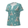 thumbnail image 2 of Goofa Teal Mama Llama Pattern Womens Deep V Neck Low Cut Tops Casual Summer Short Sleeve Ribbed Knit T-Shirts-Small, 2 of 5