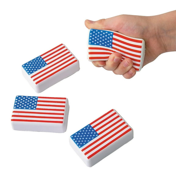 Fun Express 3" x 1 3/4" American Flag Red, White & Blue Foam Stress Toys - 12 Pieces