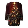 thumbnail image 2 of Christmas Shirts for Women 3/4 Length Sleeve Crewneck T-shirts Xmas Printed Holiday Graphic Tees (XL, Wine), 2 of 5