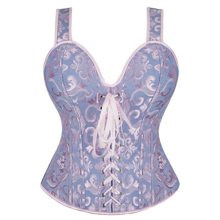 WTXUE Corset Top | Womens Lingerie Shapewear Tummy Control for Women Retro Floral Lace up Corset Gothic Overbust Corset Bustier Lingerie with Detachable Straps Blue 1 M
