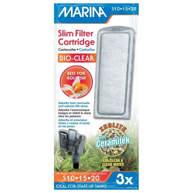 Marina Slim Filter Bio‑Carb Replacement Cartridges for Tropical Goldfish Tanks, Size 3‑Pack