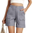 thumbnail image 2 of Mohiass Bermuda Shorts for Women Cargo Shorts Knee Length 6 Pockets Elastic Waist Long Shorts for Summer Casual Light Gray 2XL, 2 of 7