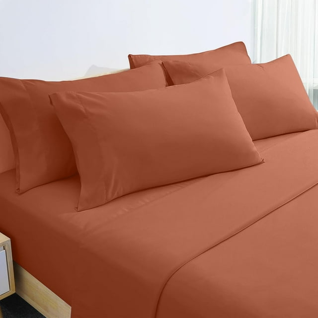 Piece Terracotta Bed Sheets Set Extra Soft Brushed Microfiber Bedding Rust Sheets Deep Pocket Wrinkle & Fade (Queen Burnt Orange)