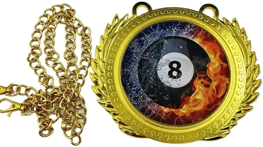 Black 8-ball Billiards Medal 6.3 X 5.5 Inches with Chain – Pool Tournament Award, Heavyweight 0.82 lb Metal Medallion for Competitions & Gifts