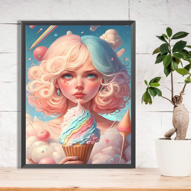 Cuadros Decorativos Diamond Painting 5D DIY Full Round Drill Candy Girl Decoración del hogar (V4980) DQrwqpou embutido en tela