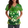 thumbnail image 4 of OIOLOYJM St. Patrick's Day Scrubs Tops for Women Funny Stretchy Clover Print Tops V Neck Short Sleeve Shirts Lightweight T Shirts with 2 Pockets Dark Green 4XL, 4 of 4