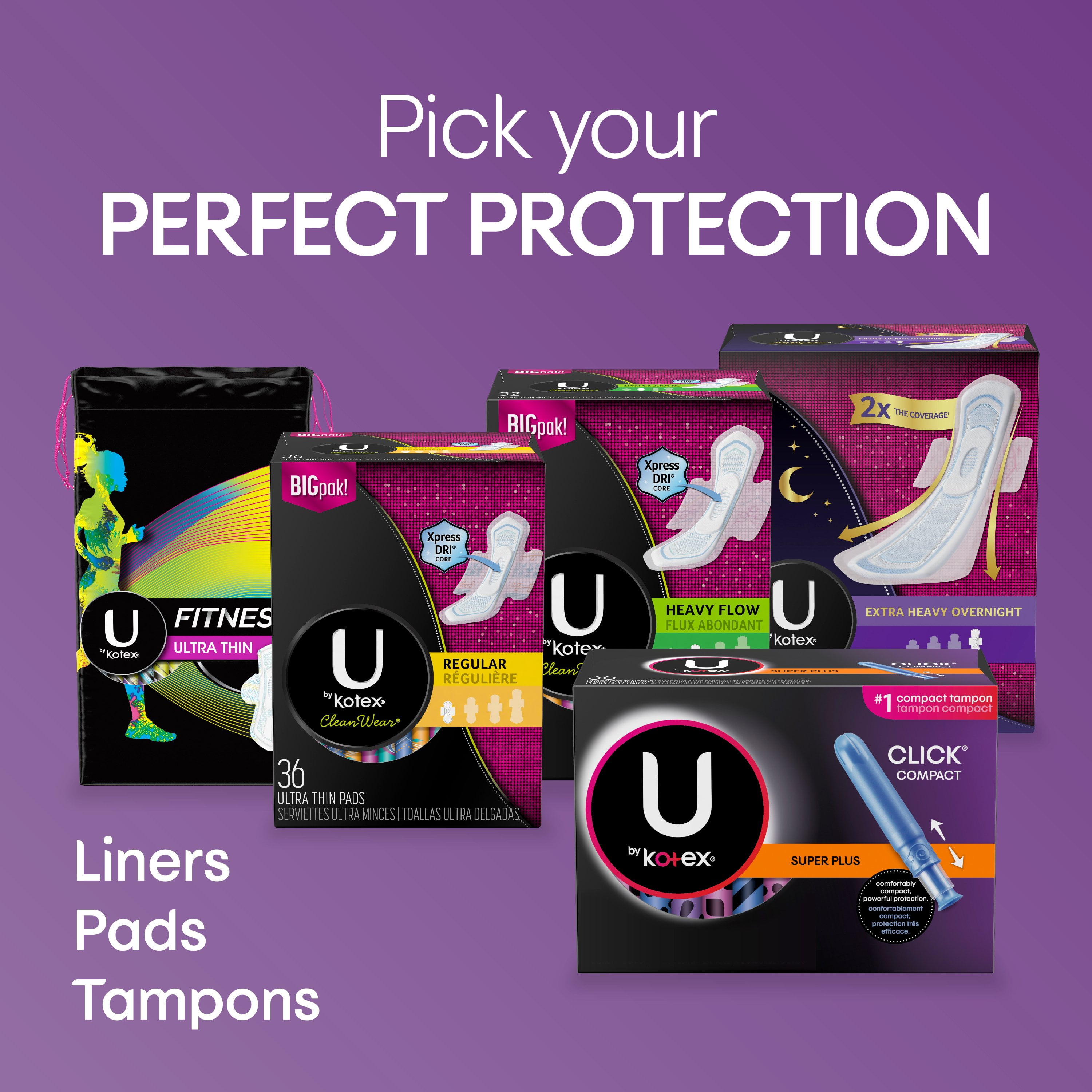 U by Kotex Click Compact Tampons, Multipack, Regular/Super Absorbency, Unscented, 34 Count