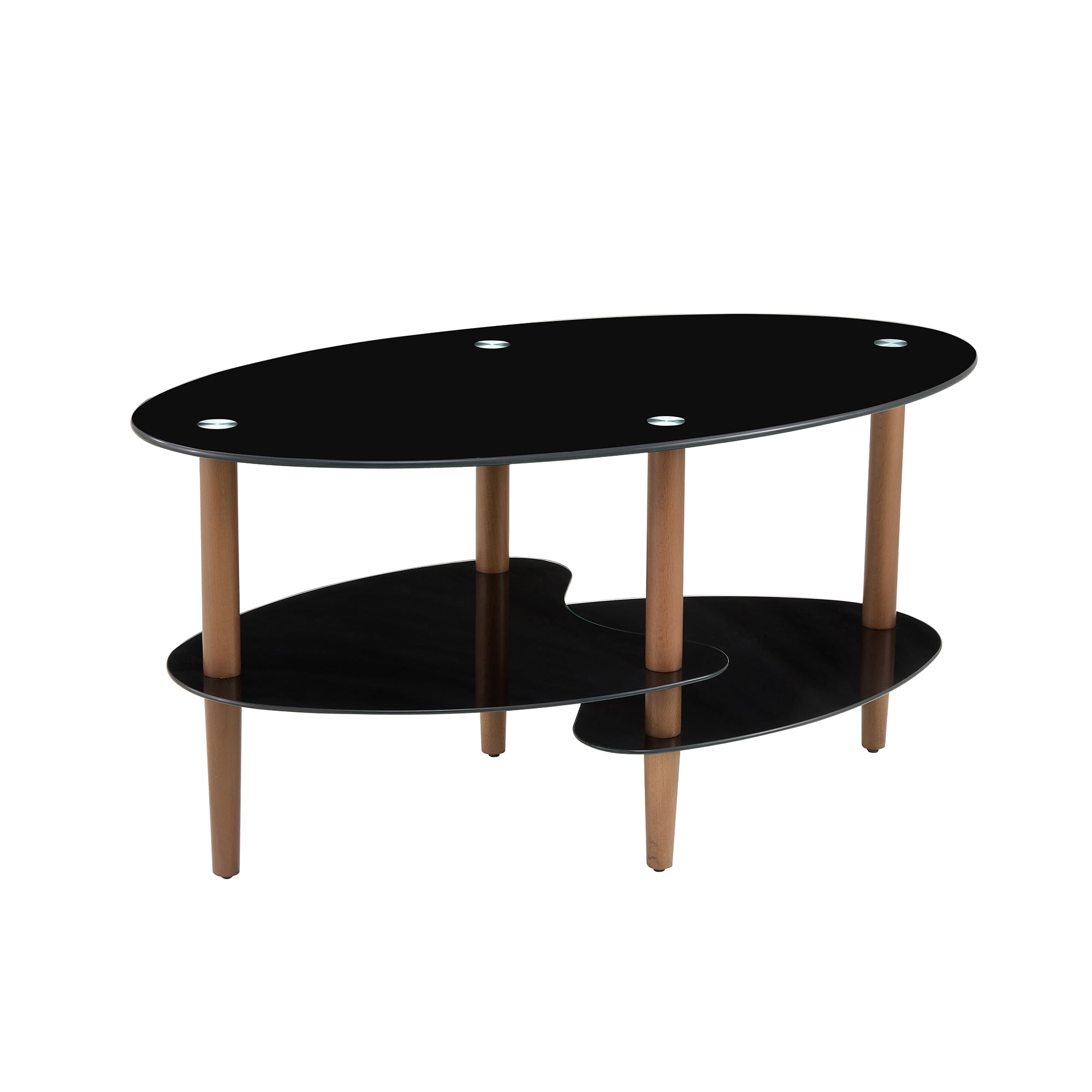 MAYEERTY Transparent Oval Glass Coffee Table – 3-Layer Modern Tea Table with Stainless Steel Legs