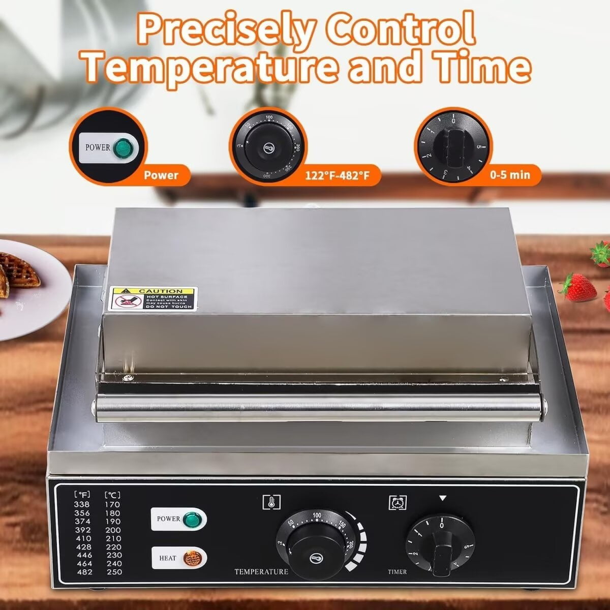 Commercial Waffle Maker, 10pcs Nonstick Stainless Steel Waffle Maker Machine, 2400W 110V, Time and Temperature Control for Restaurant Home