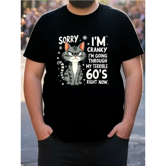 Funny Grumpy Cat 60th Birthday Joke Men's Big & Tall Graphic T-Shirt