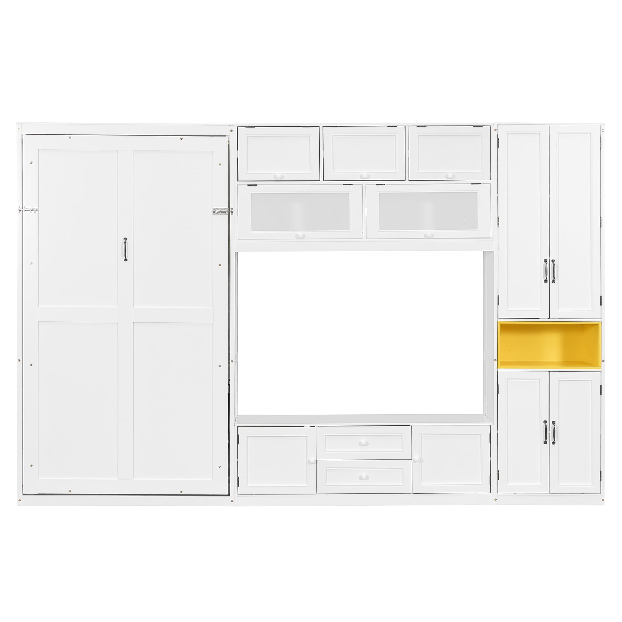 Mintazer Twin Foldable Murphy Bed with 82.3"H Wall Storage Cabinet, Shelves, TV Stand and 2 Drawers & 9 Cabinets for&nbsp;Bedroom Living Room, White